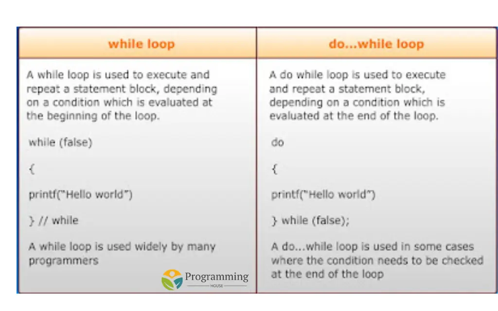 Difference between while loop and do while loop